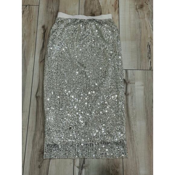 Stellah Silver Cream Sequin Skirt XS Pull On Elastic Waist - Picture 4 of 4